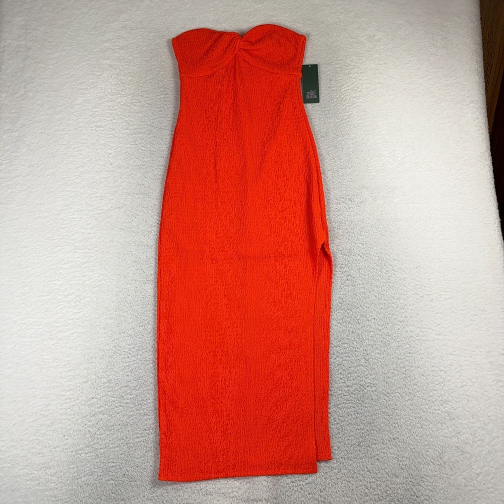 Wild Fable Womens Strapless Twist Knit Tube Midi Bodycon Dress Orange Small NWT